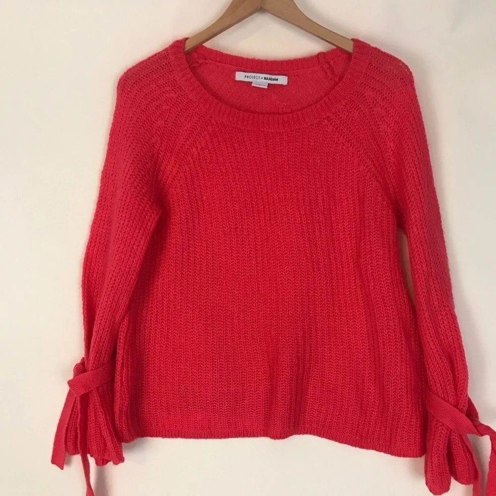 Project Naadam Open Knit Tied Bell Sleeve sweater